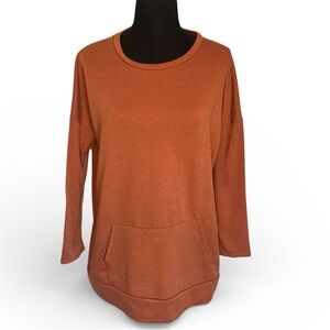 BOMBOM Soft Sz S Shirt Rust Kangaroo Pocket 3/4 Sleeve Core Neck Tunic Comfy